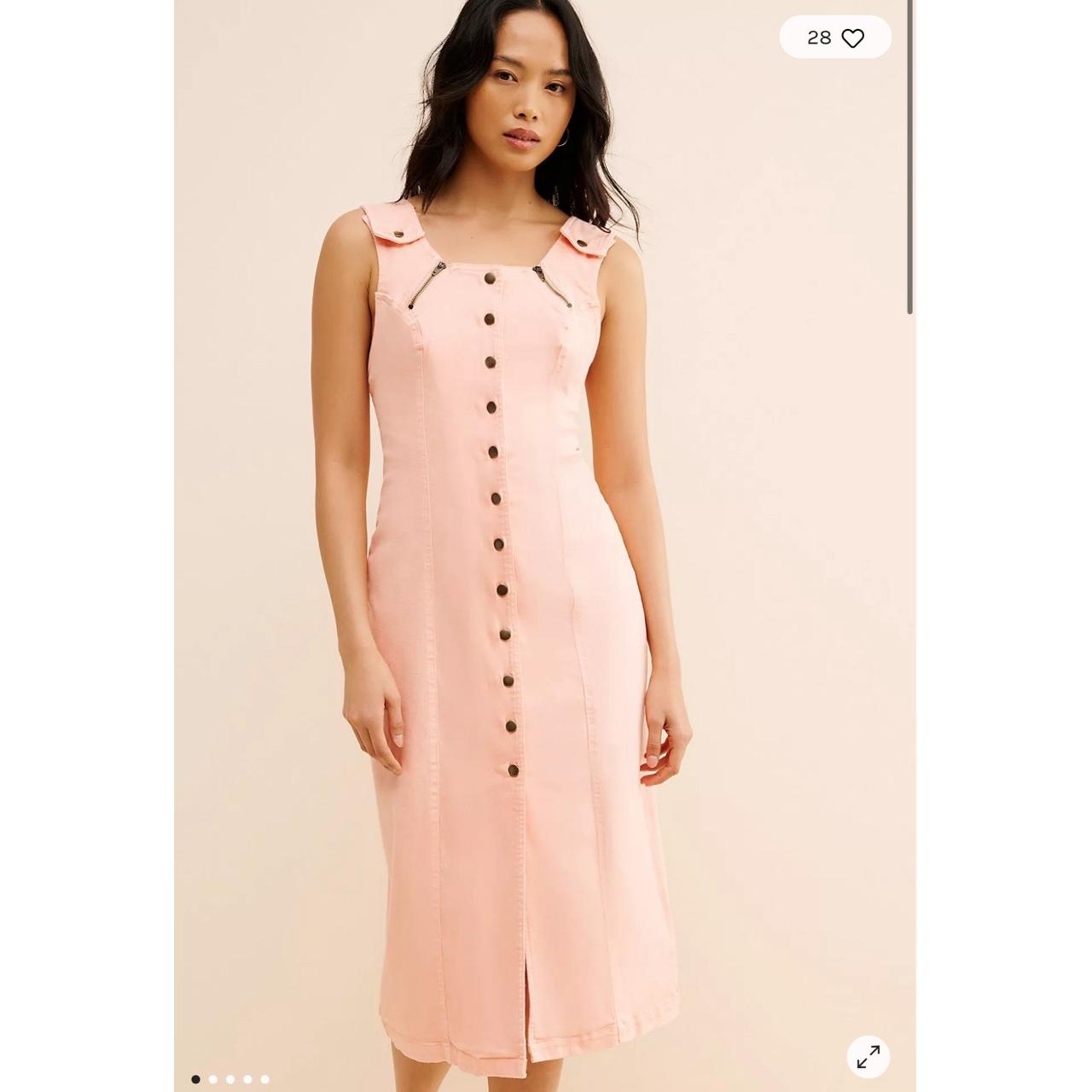 Nwt Free People Desert Desire Midi Dress Pink Button Down Epaulets